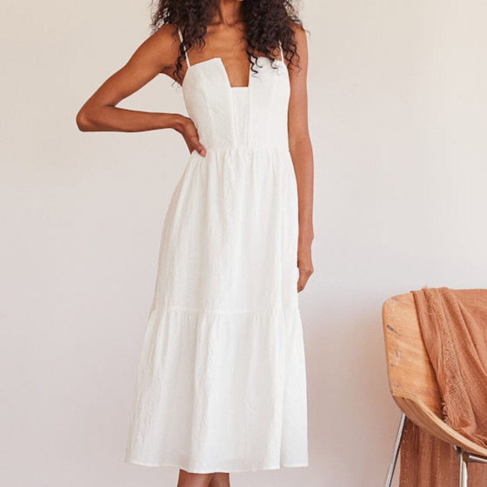 Lulus Simplicity And Sweetness White Sleeveless Tiered Midi Dress - Size M